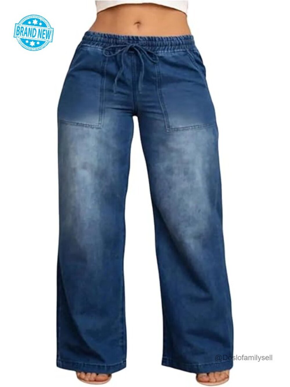 Plus Size Drawstring Waist Wide Leg Baggy Denim Jeans
